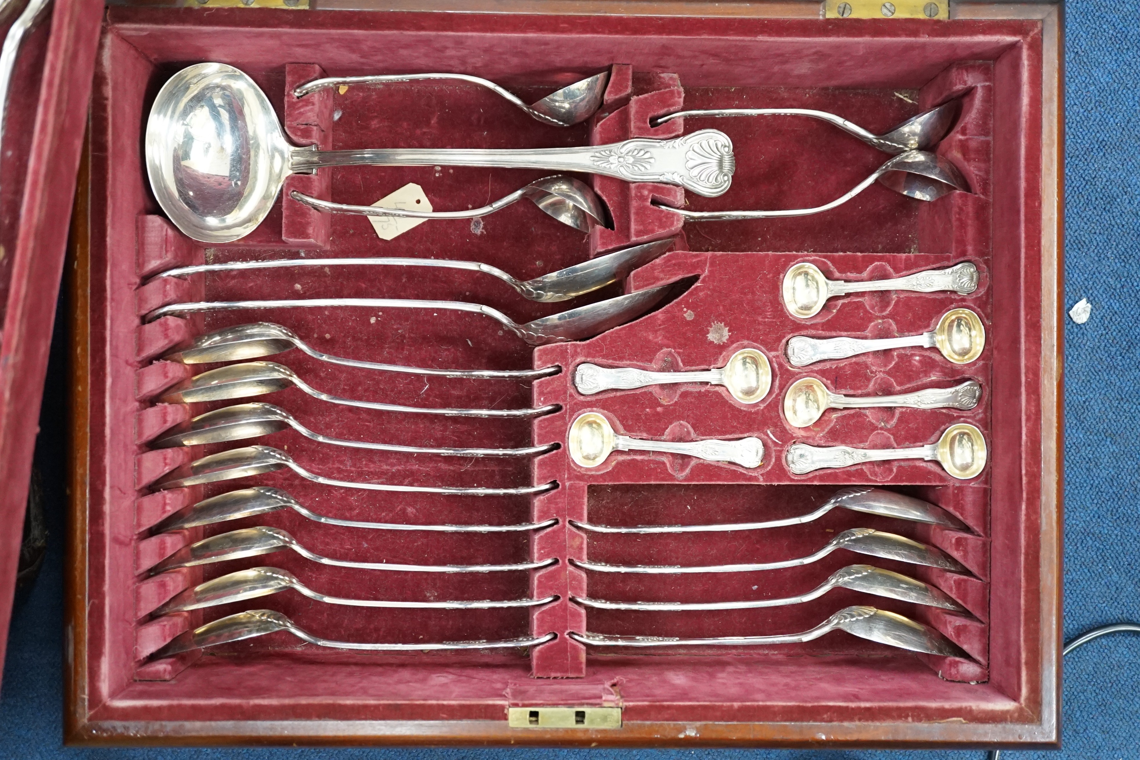 An early Victorian silver canteen of Kings pattern cutlery, by William Bateman